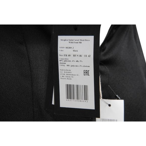Rasario Corset Long Maxi Dress IT 42 Black Satin Strapless Front Split - Picture 6 of 10